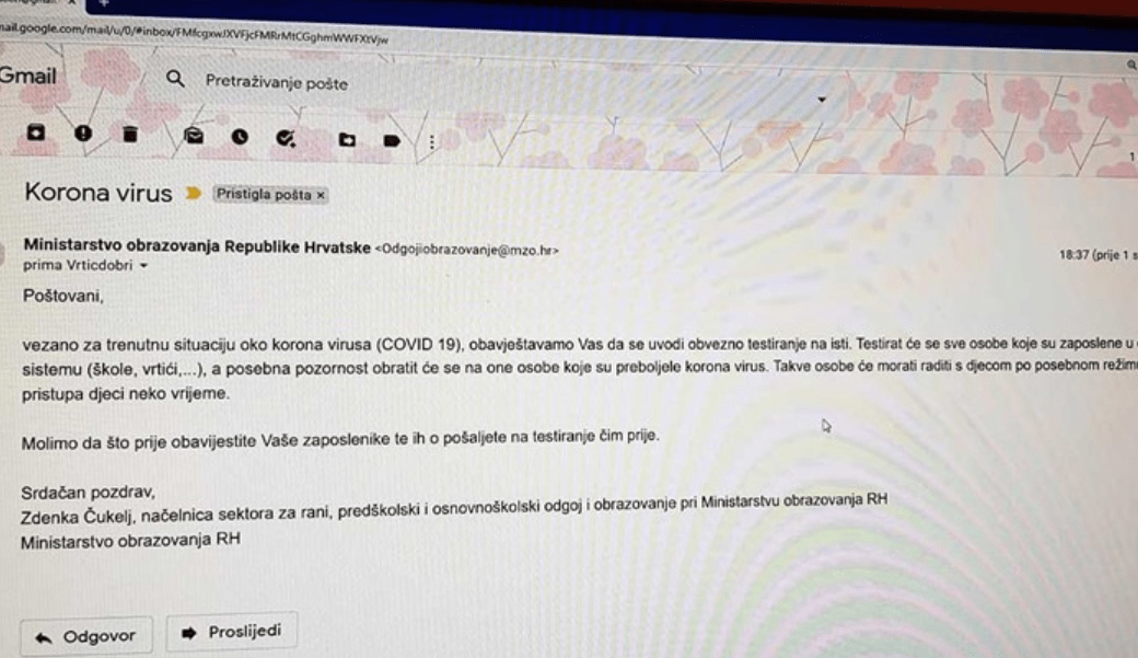 Ministarstvo obrazovanja upozorava na lažni mail o koroni i testiranju: Ne nasjedajte!