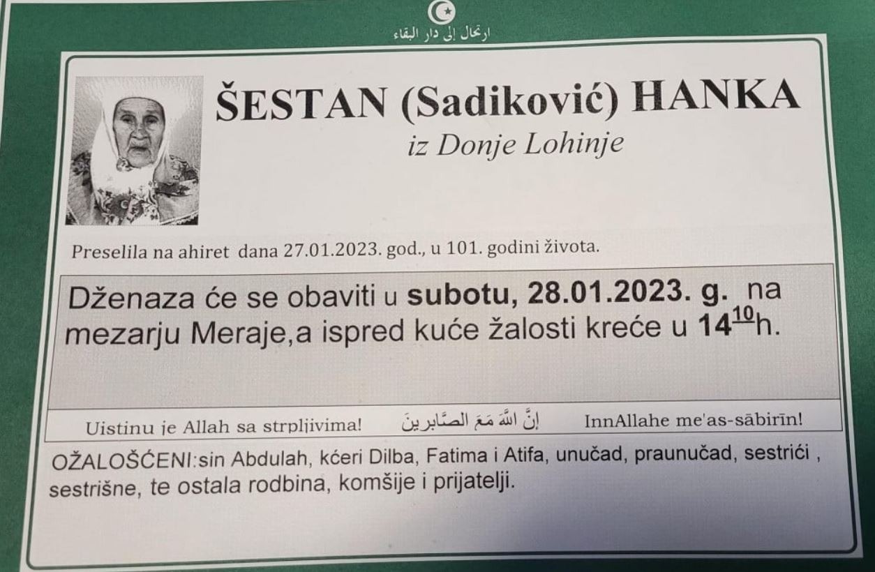Prošle godine joj se ispunila posljednja želja: Preminula nana Hanka u 101. godini